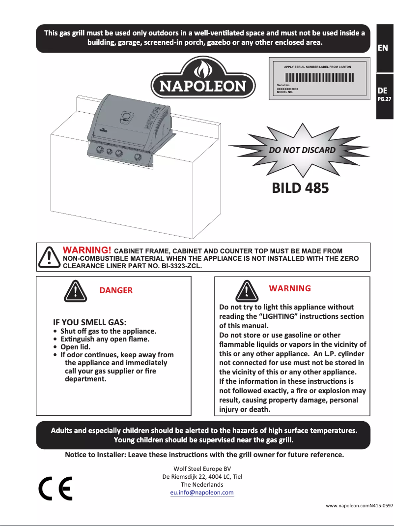 Page n°1 - Manuel utilisateur Napoleon Legend 485