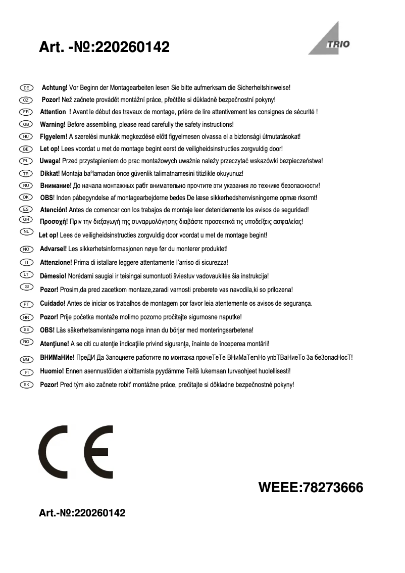 Page 1 de la notice Manuel utilisateur Trio Lighting Seine 220260142