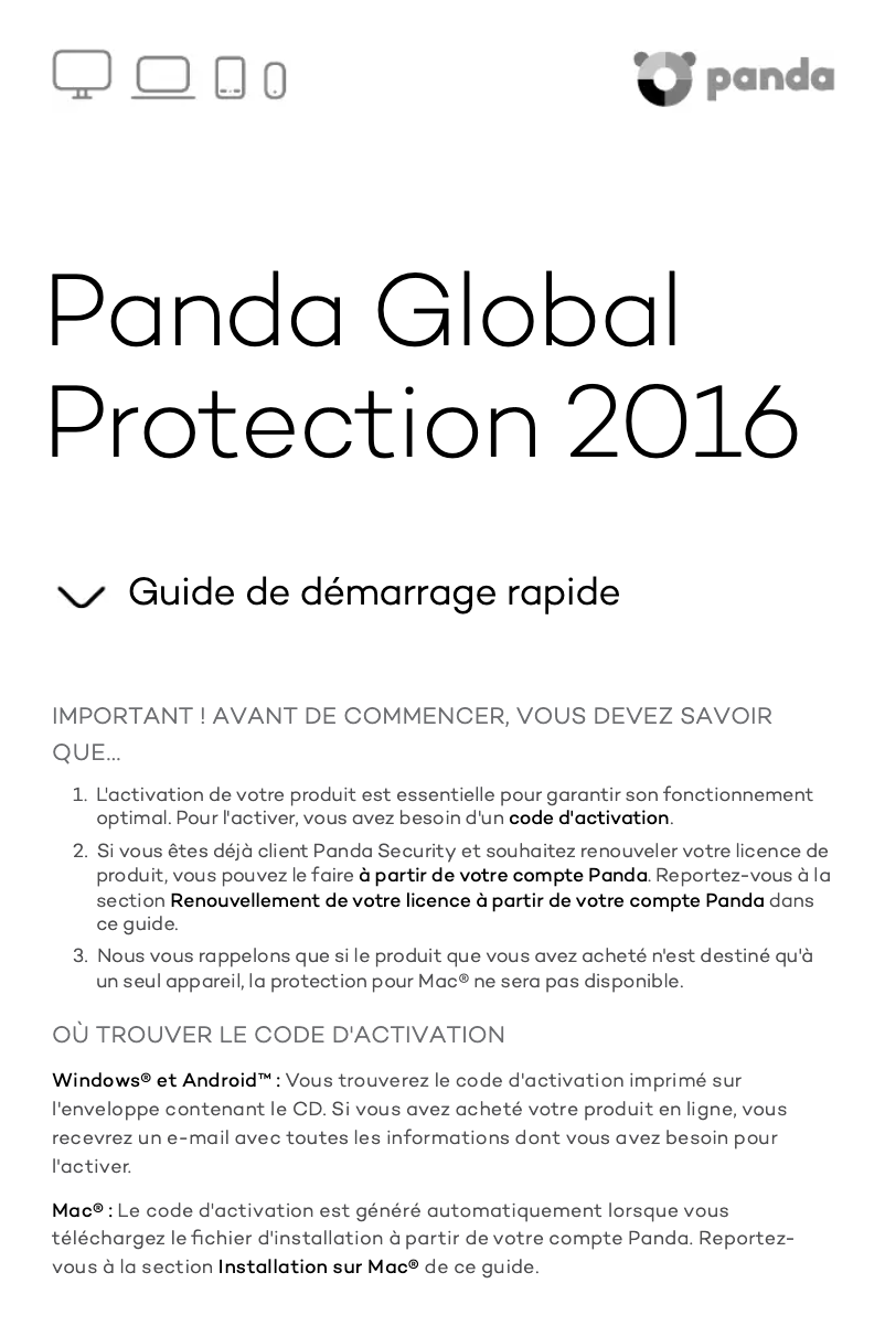 Page 1 de la notice Manuel utilisateur Panda Global Protection 2016