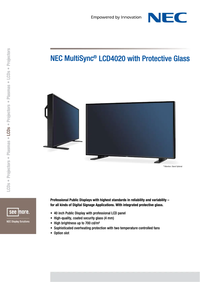 Página 1 del manual Ficha técnica NEC MultiSync LCD4020