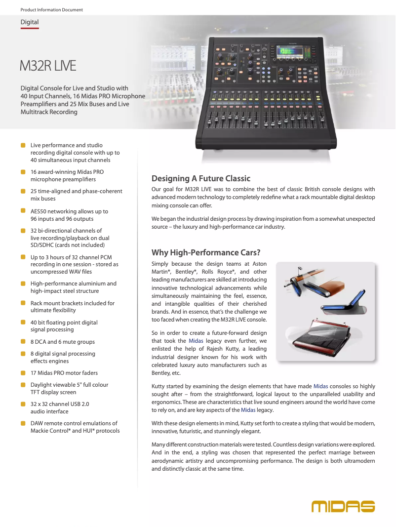 Page n°1 - Fiche technique Midas M32R Live