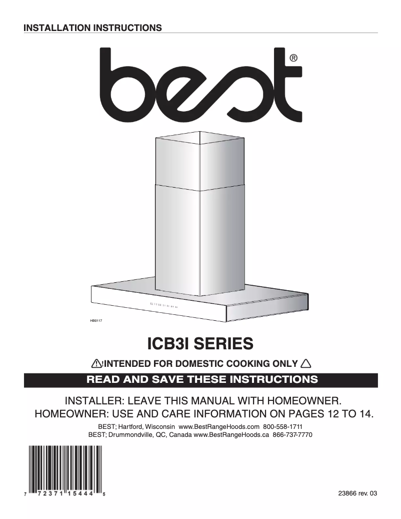 Page n°1 - Manuel utilisateur Best Ispira ICB3I36SBN