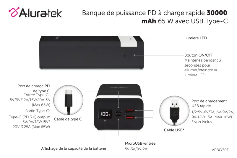 Page 1 de la notice Manuel utilisateur Aluratek APBQ30F