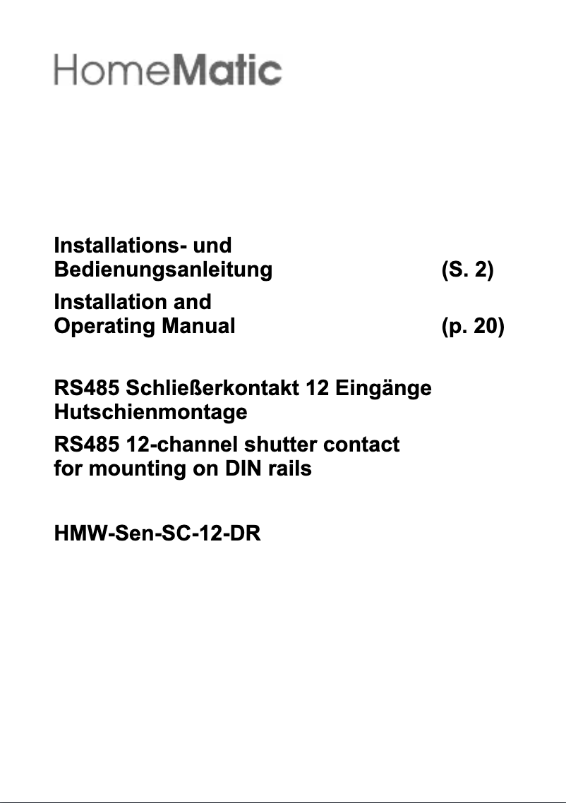 Image de la première page du manuel de l'appareil HMW-SEN-SC-12-DR