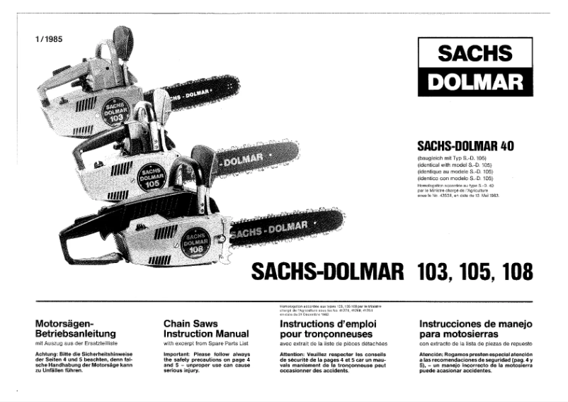 Page n°1 - Manuel utilisateur Dolmar 105