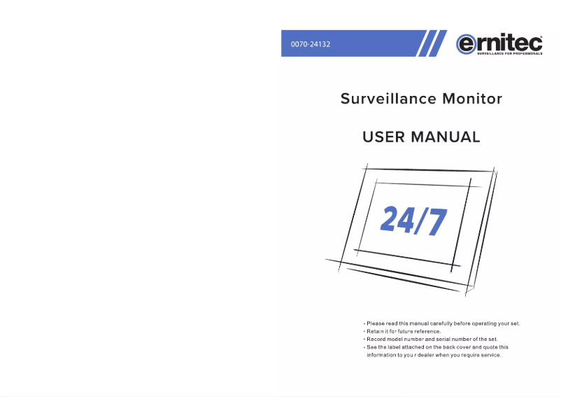 Page n°1 - Manuel utilisateur Ernitec 0070-24232