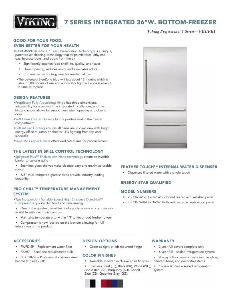 Page 1 de la notice Fiche technique Viking VBI7360WLBU