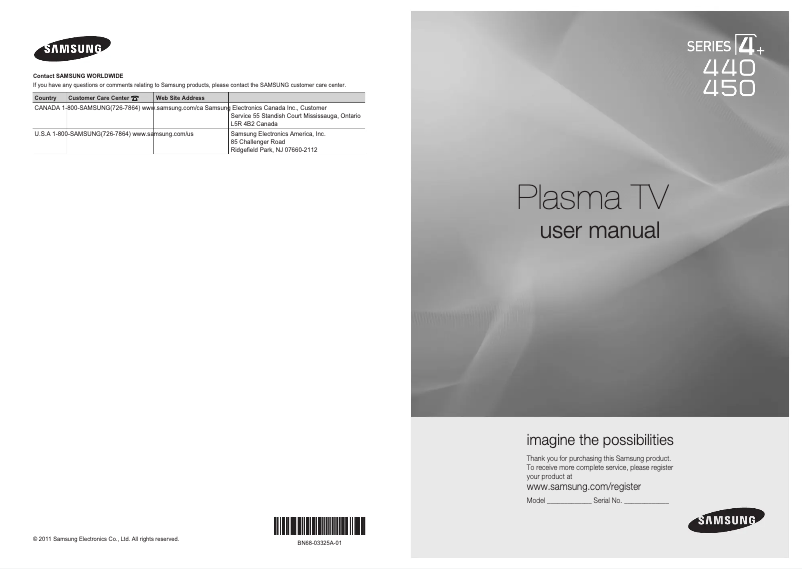 Page n°1 - Manuel utilisateur Samsung PN43D450A2D
