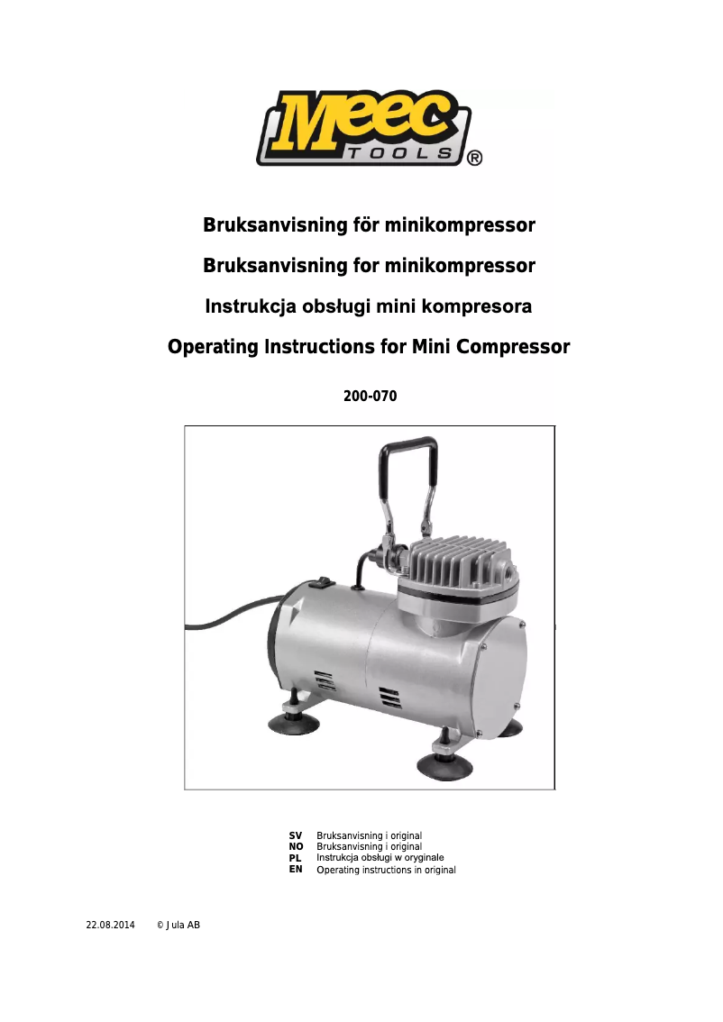 Page n°1 - Manuel utilisateur Meec Tools 200-070