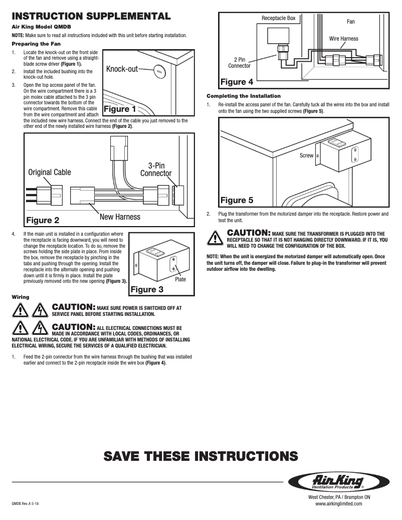 Page 1 de la notice Manuel utilisateur Air King QMDB