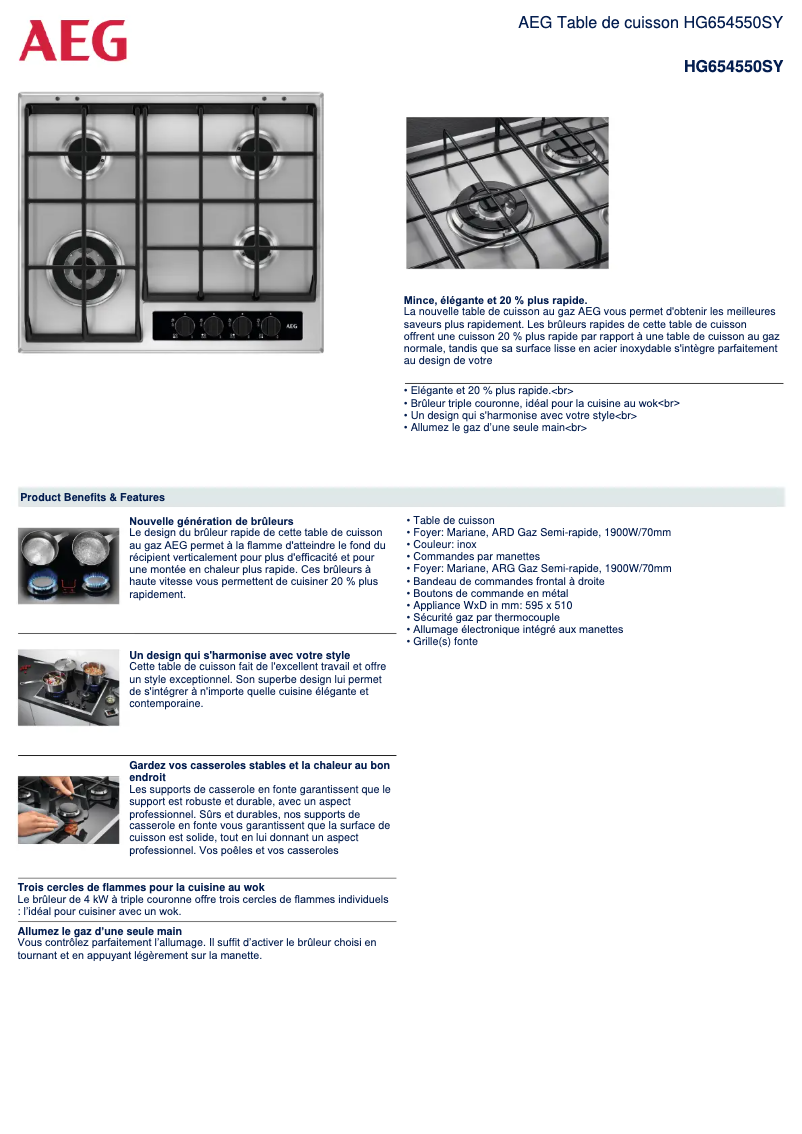 Page n°1 - Dessin technique AEG HG654550SY