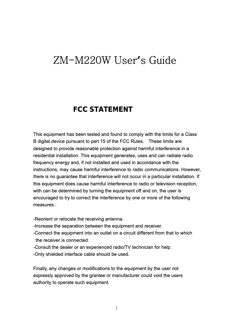 Page 1 de la notice Manuel utilisateur Zalman ZM-M220W