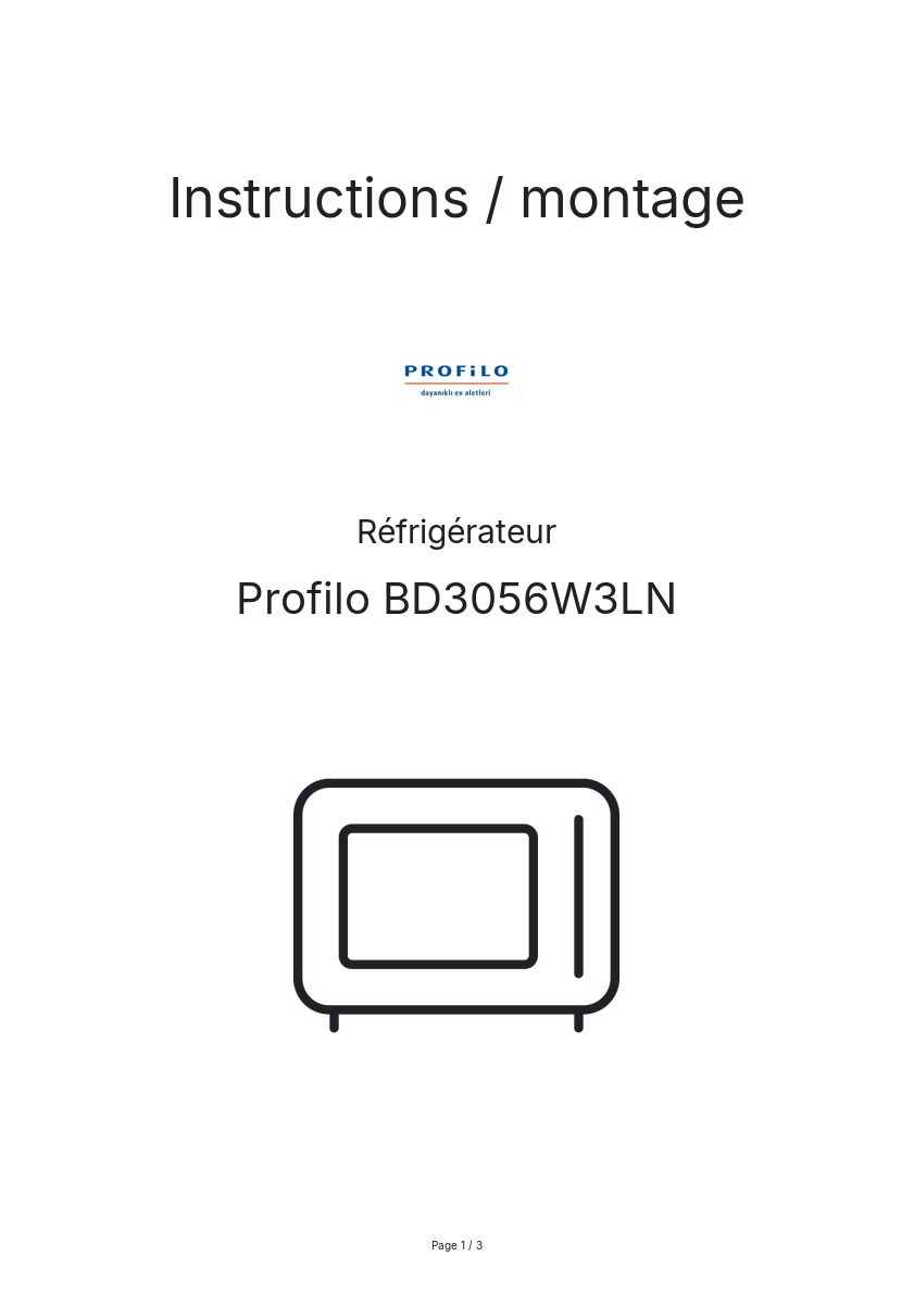 Page n°1 - Instructions / montage Profilo BD3056W3LN