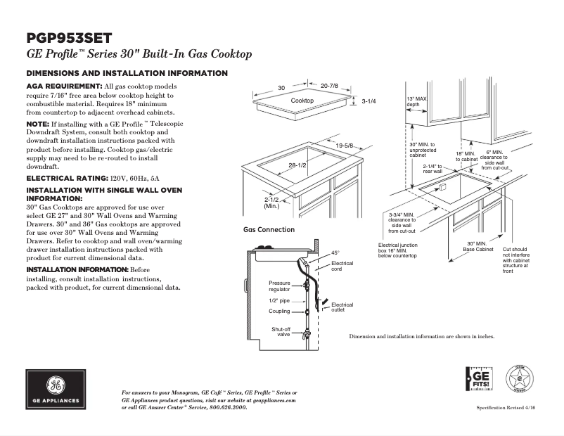 Page n°1 - Fiche technique GE Profile PGP953SETSS