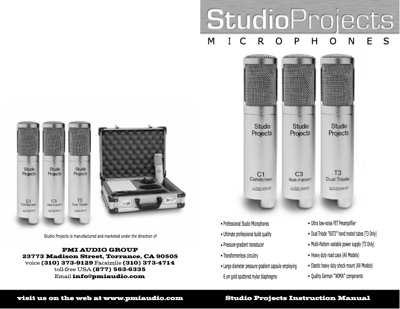 Page n°1 - Manuel utilisateur Studio Projects C1