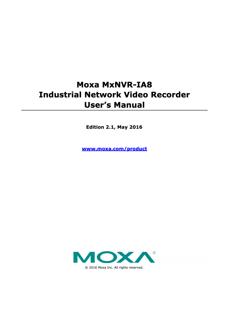 Page n°1 - Manuel utilisateur Moxa MxNVR-IA8-T