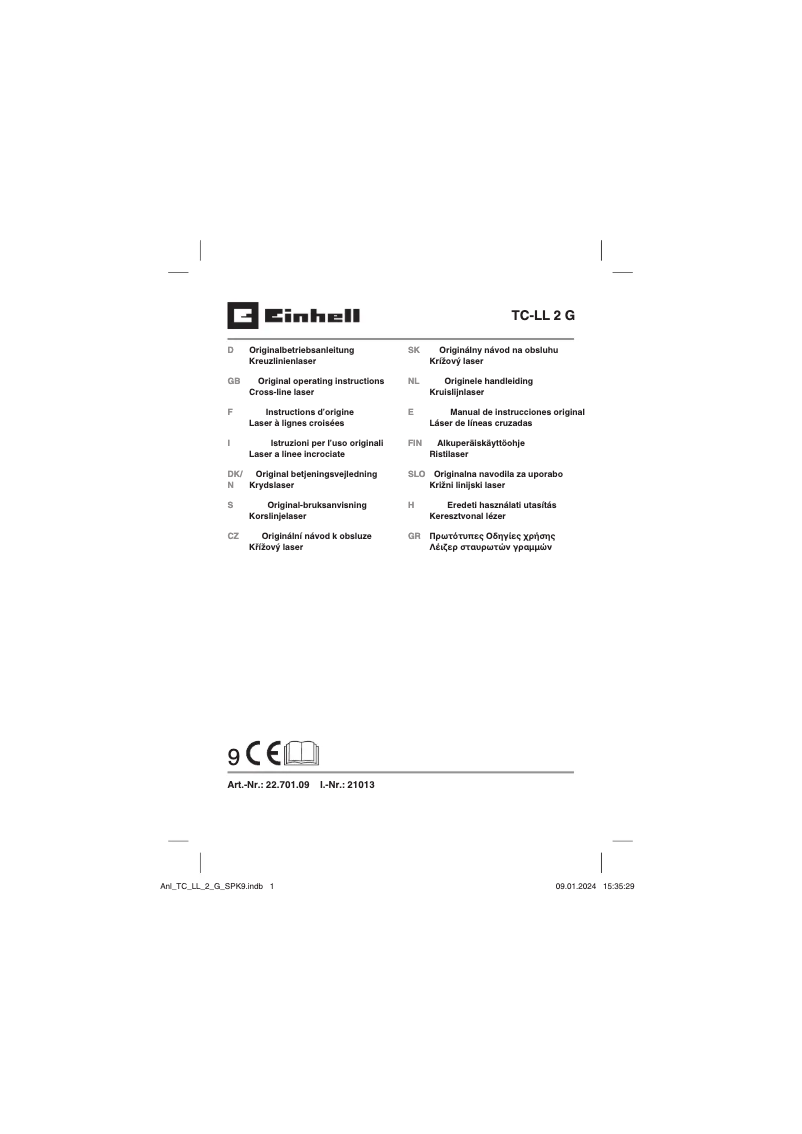 Page 1 de la notice Manuel utilisateur Einhell TC-LL 2 G