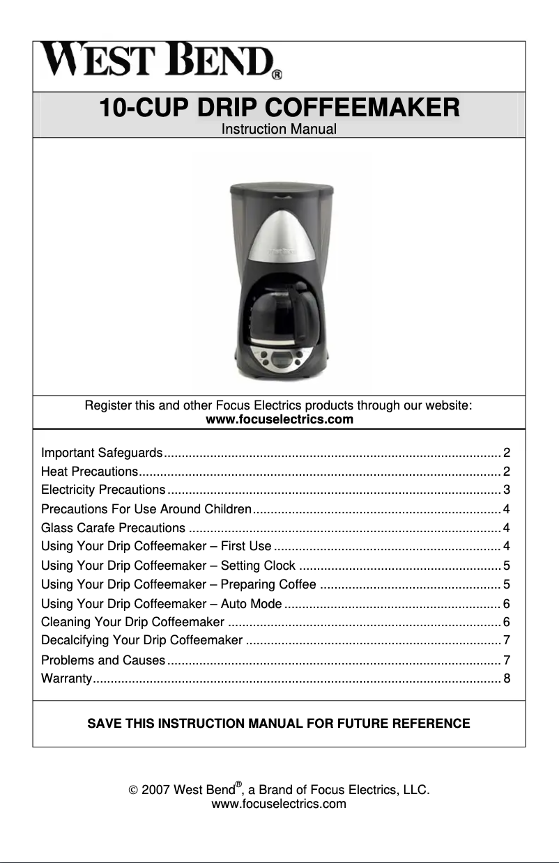 Page n°1 - Manuel utilisateur WestBend 56870