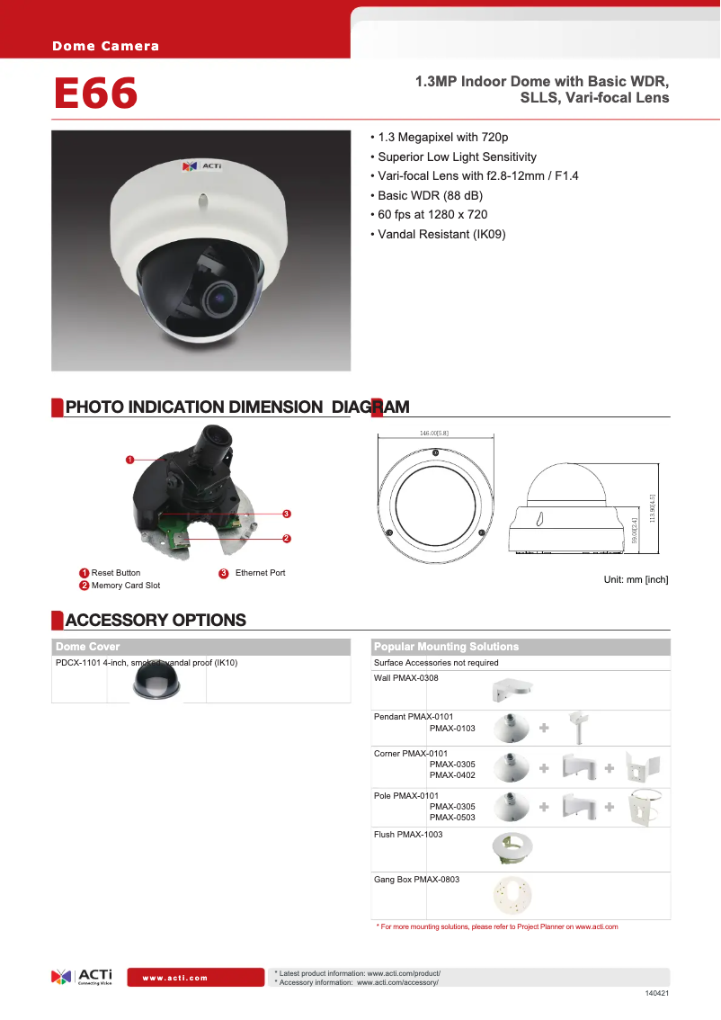 Page n°1 - Fiche technique ACTi E66