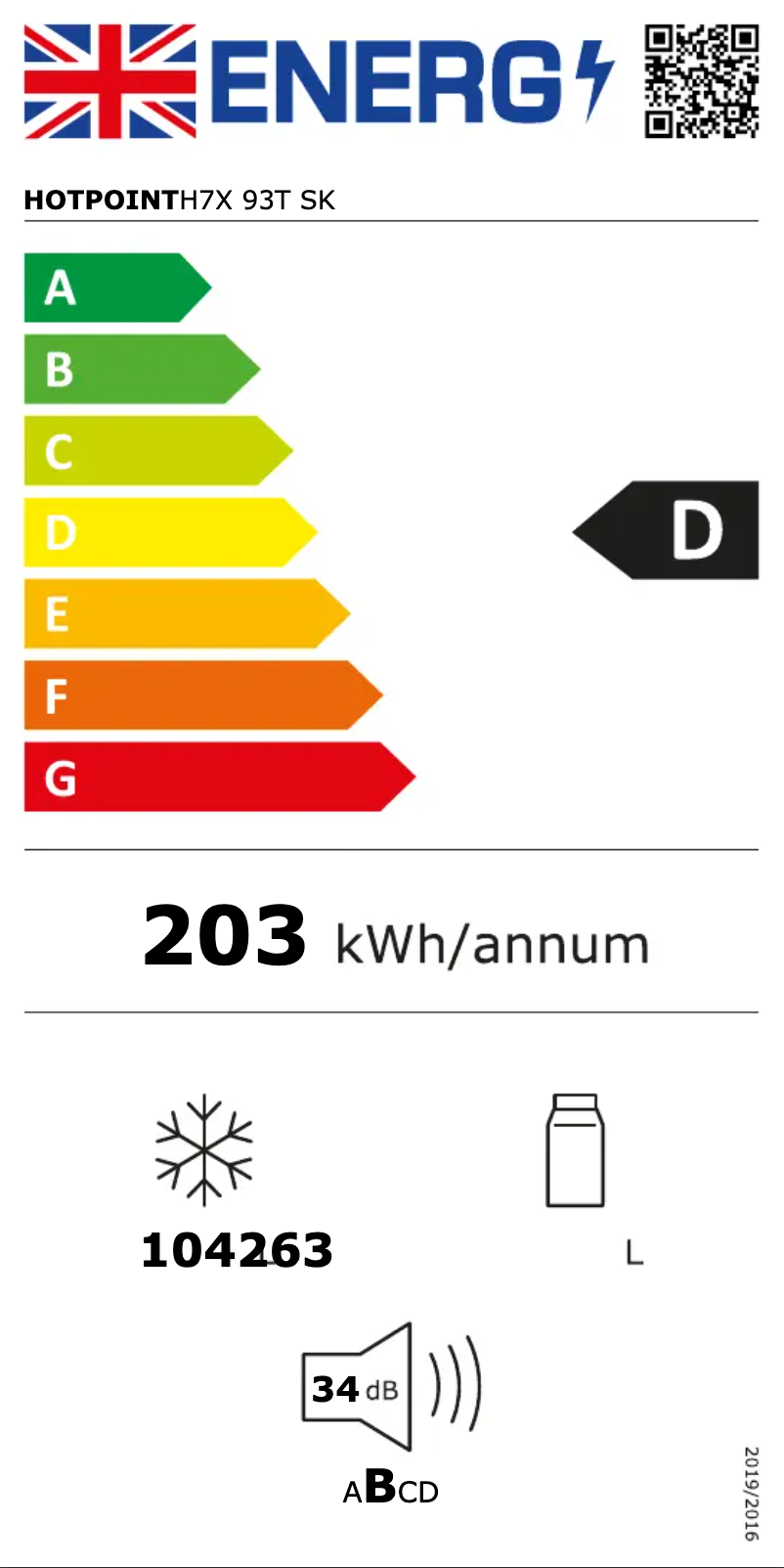 Page n°1 - Label énergétique Hotpoint H7X 93T SK