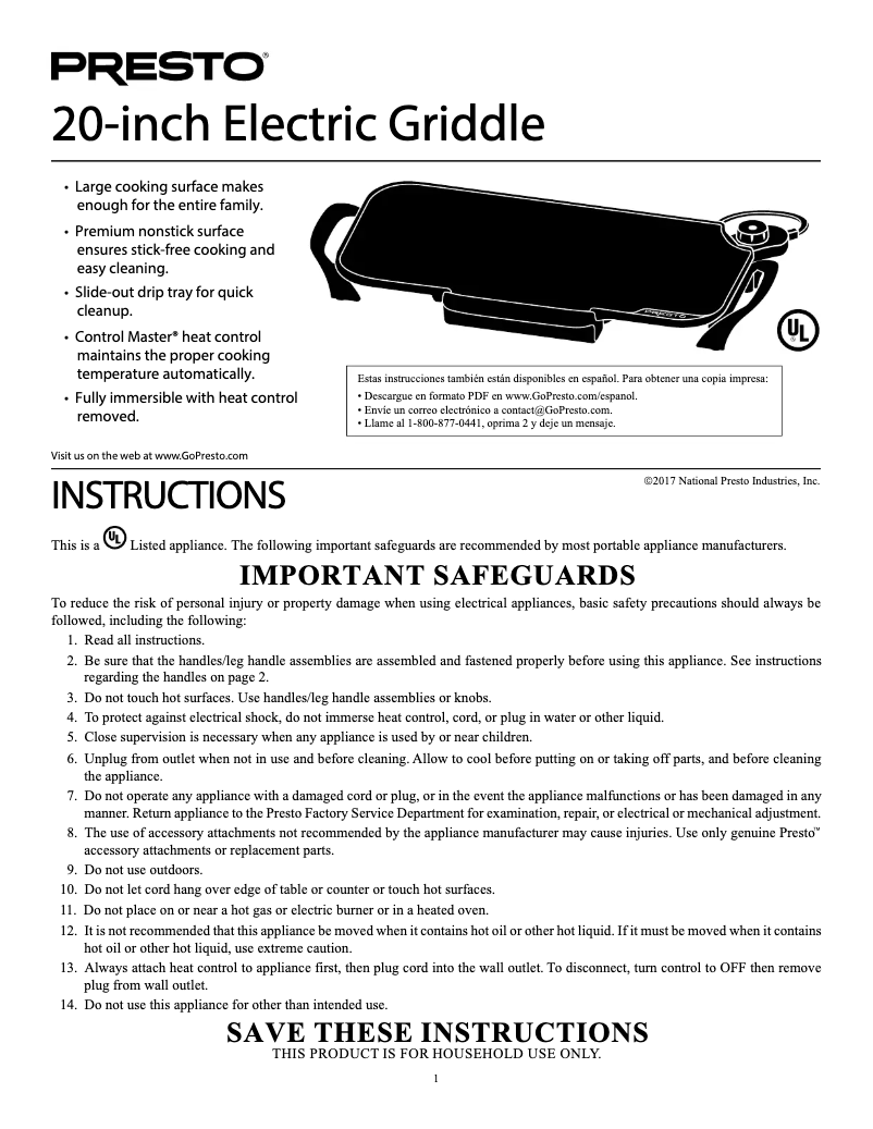 Page 1 de la notice Manuel utilisateur Presto 07053