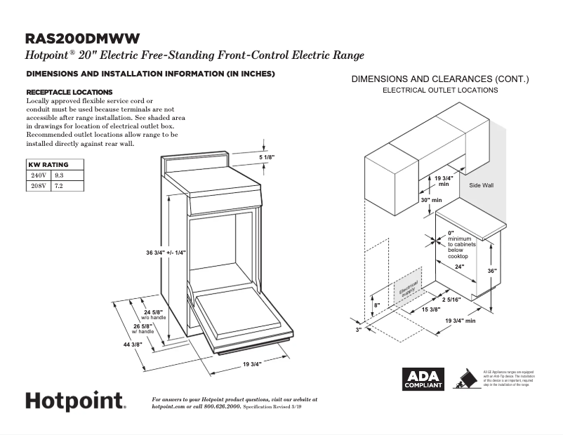 Página 1 del manual Ficha técnica GE RAS200DMWW