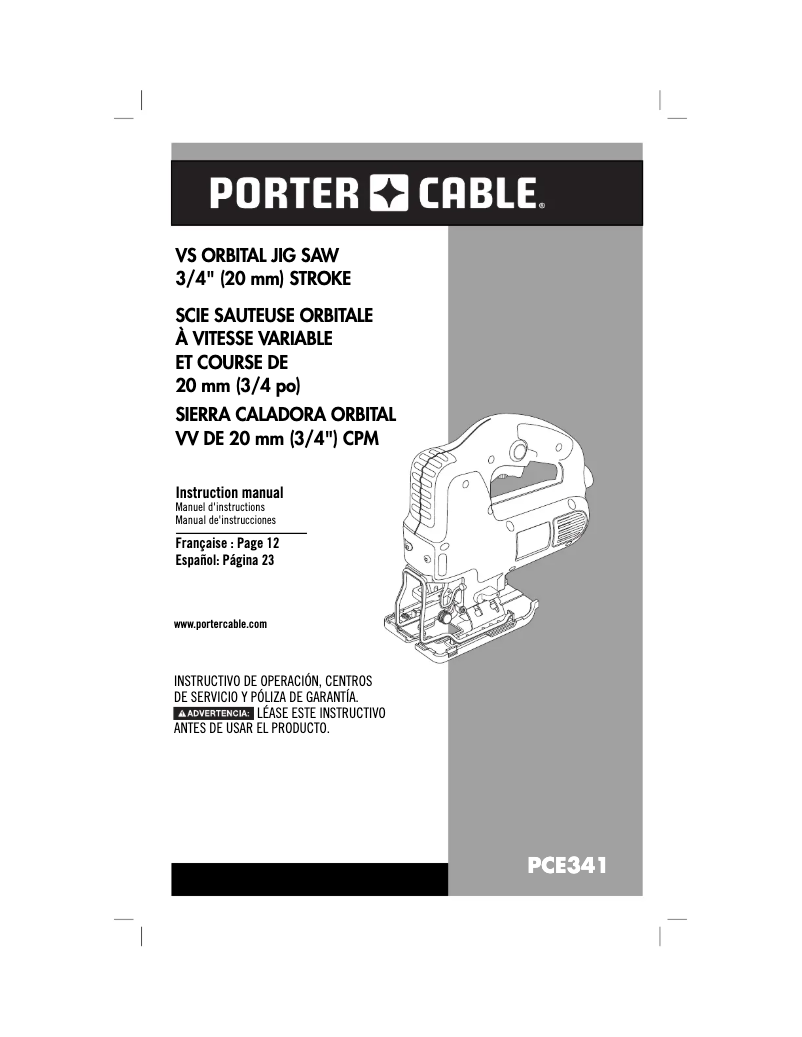 Page 1 de la notice Manuel utilisateur Porter-Cable PCE341