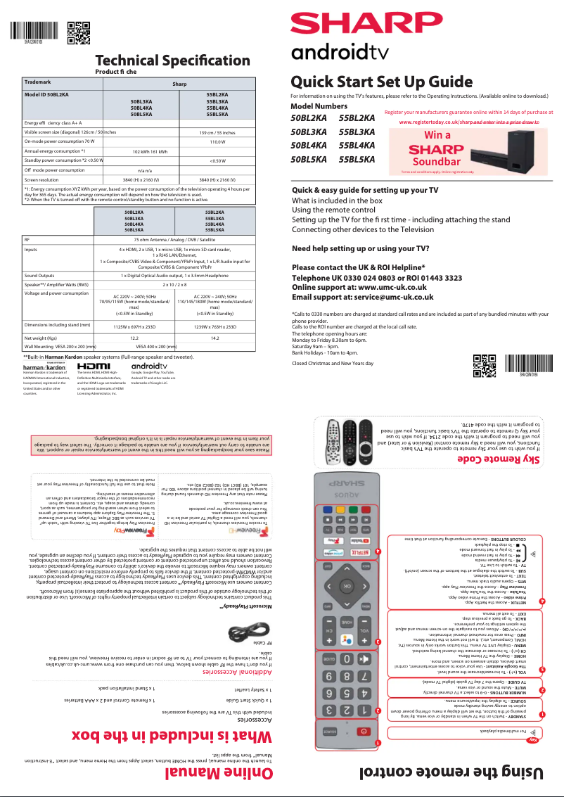 Page 1 de la notice Guide de démarrage rapide Sharp 55BL2KA