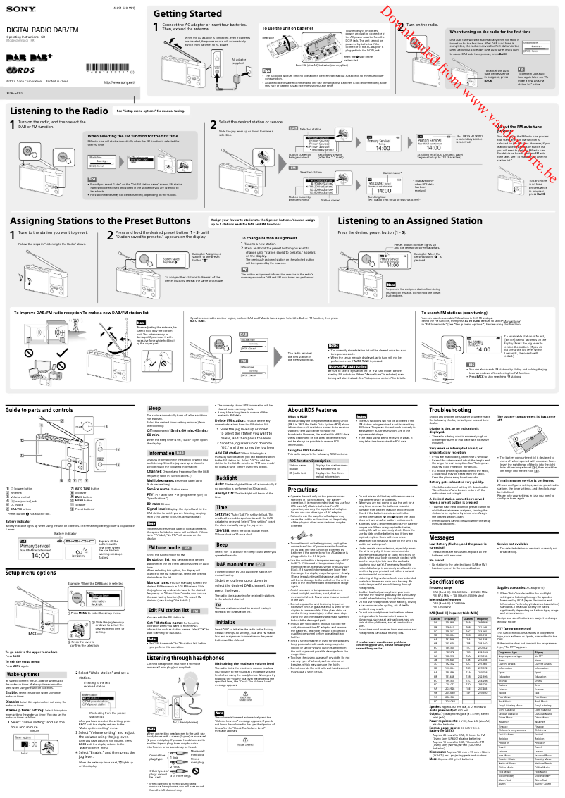 Page n°1 - Manuel utilisateur Sony XDR-S41DB
