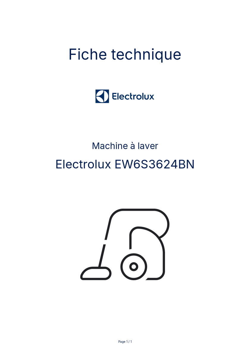 Page n°1 - Fiche technique Electrolux EW6S3624BN