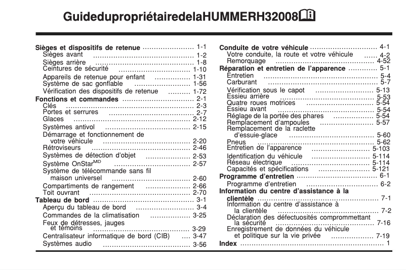 Page n°1 - Manuel utilisateur Hummer H3 (2008)