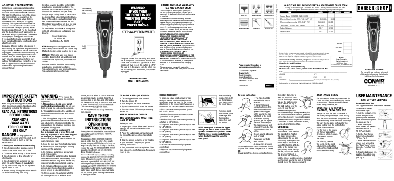 Page 1 de la notice Manuel utilisateur Conair HC2000