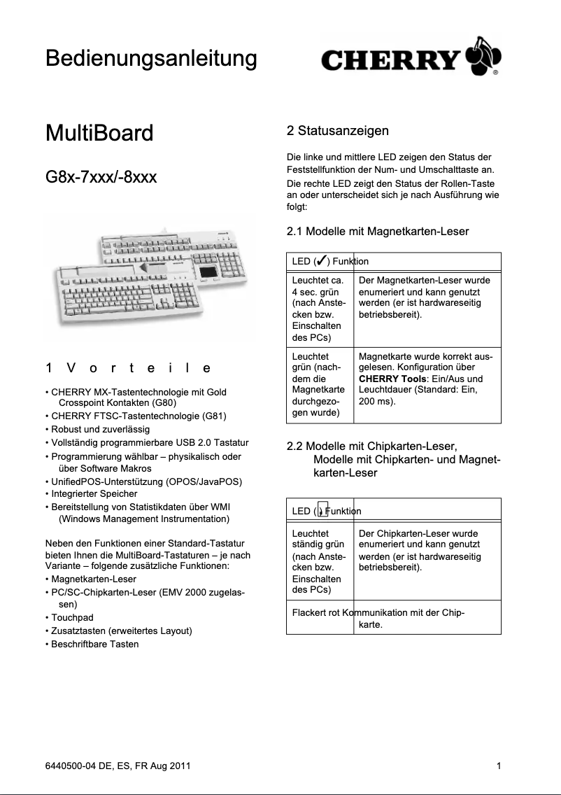 Image de la première page du manuel de l'appareil MultiBoard V2 G81-8000