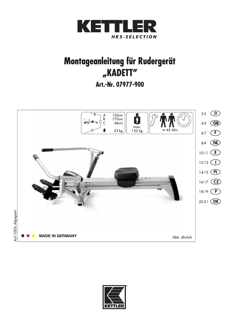 Page 1 de la notice Manuel utilisateur Kettler Kadett