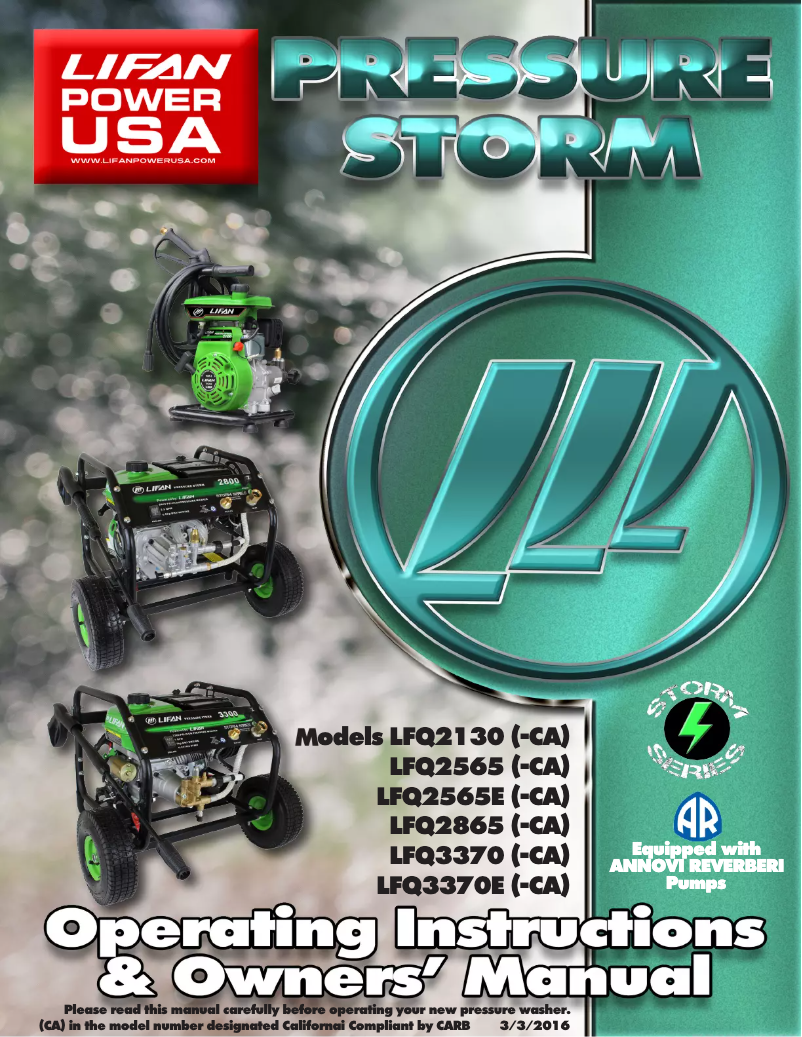 Page n°1 - Manuel utilisateur Lifan Pressure Storm 3300E