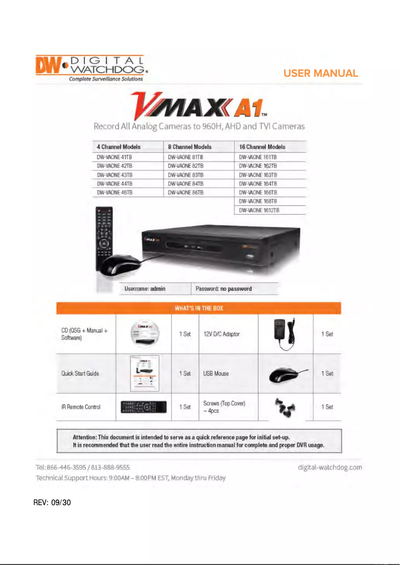 Page 1 de la notice Manuel utilisateur Digital Watchdog VMAX DW-VAONE 16
