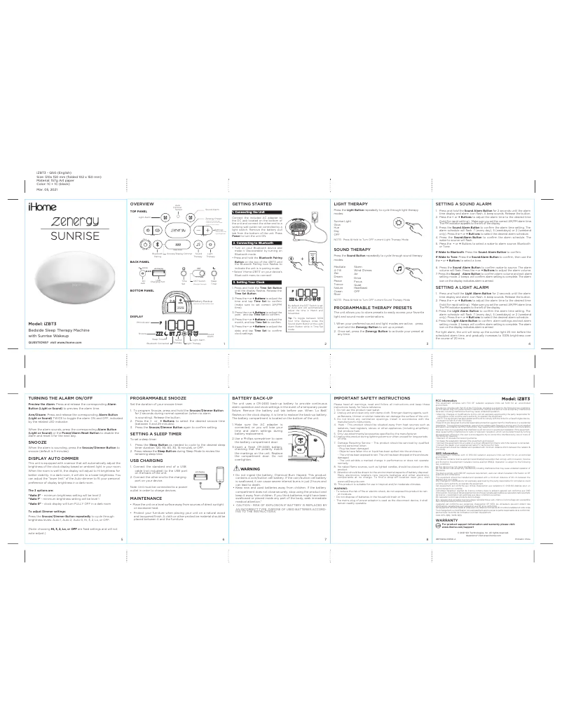 Imagen de la primera página del manual del dispositivo Zenergy Sunrise