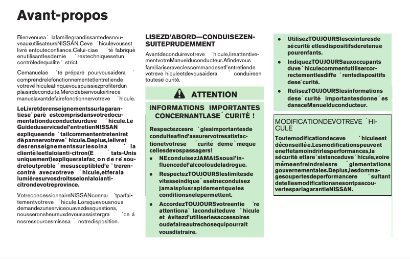 Page 1 de la notice Manuel utilisateur Nissan 370Z (2009)