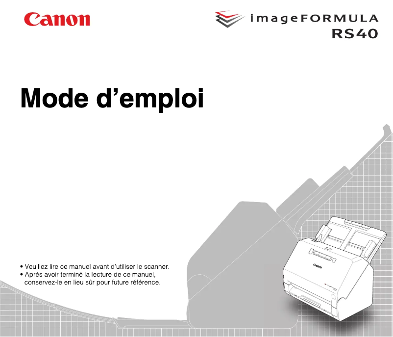 Page 1 de la notice Manuel utilisateur Canon imageFORMULA RS40