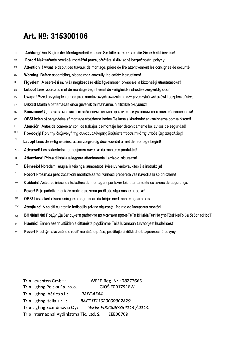 Page 1 de la notice Manuel utilisateur Trio Lighting Kingston 315300106