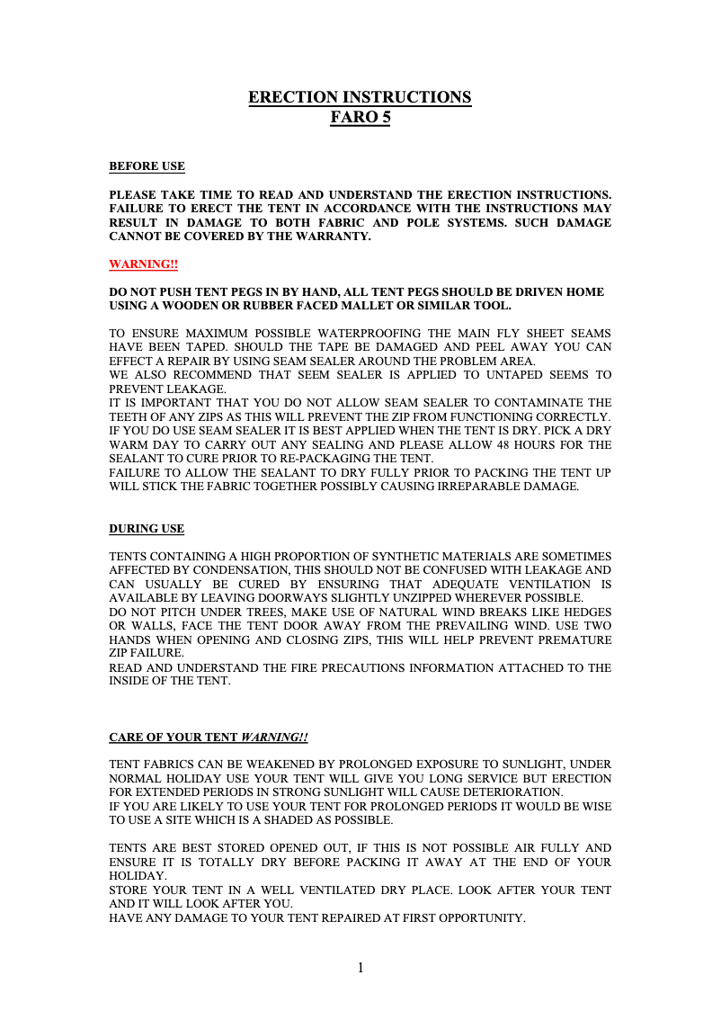 Page n°1 - Manuel utilisateur Khyam Faro