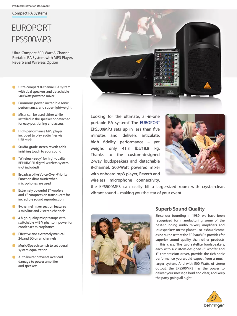 Page n°1 - Fiche technique Behringer Europort EPS500MP3