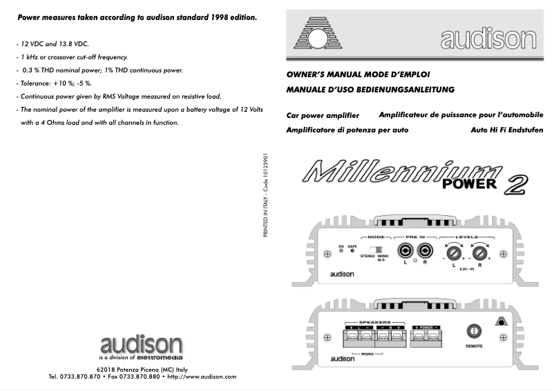 Page 1 de la notice Manuel utilisateur Audison Power 2 Millennium