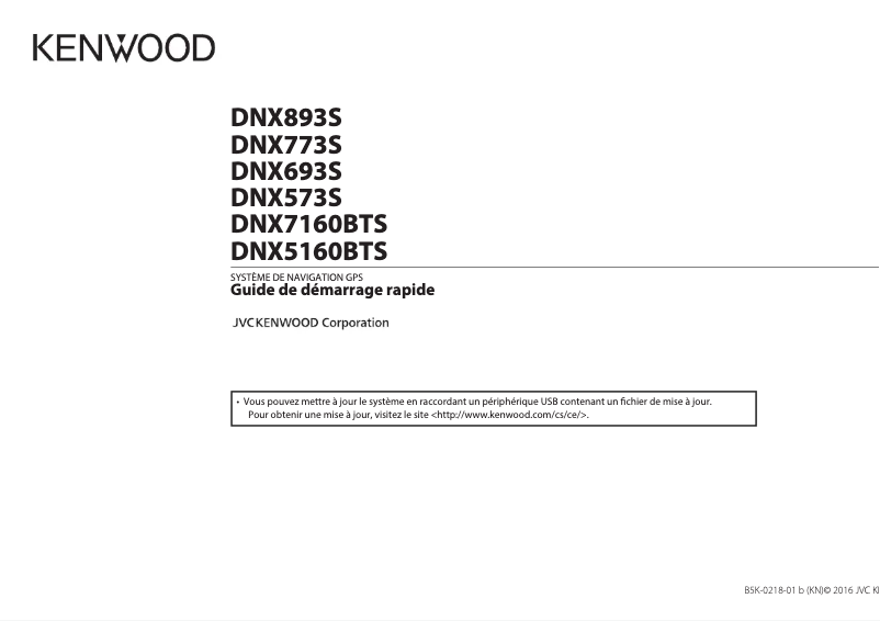 Page n°1 - Guide de démarrage rapide Kenwood DNX573S