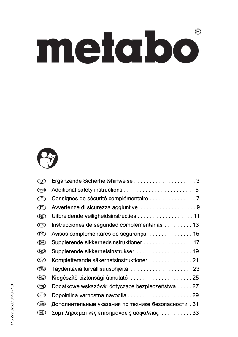 Page n°1 - Instructions de sécurité Metabo KGS 315 Plus