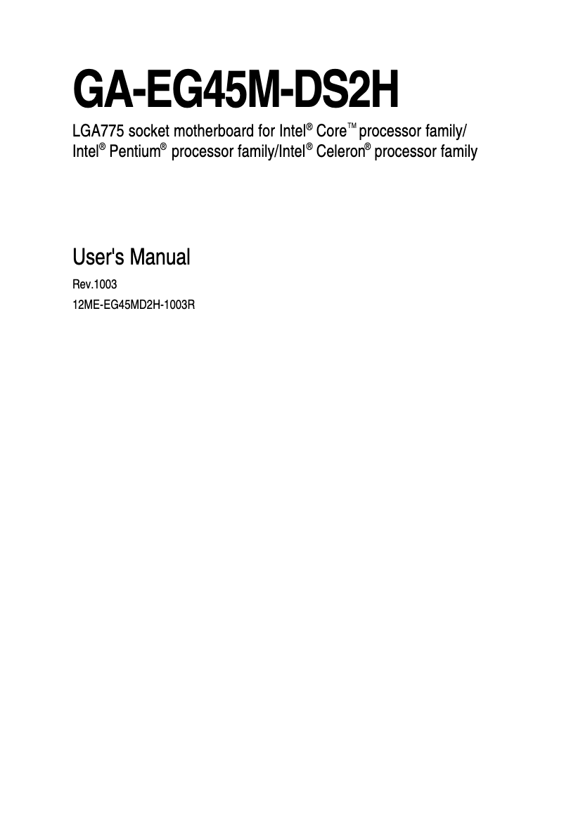 Page 1 de la notice Manuel utilisateur Gigabyte GA-EG45M-DS2H