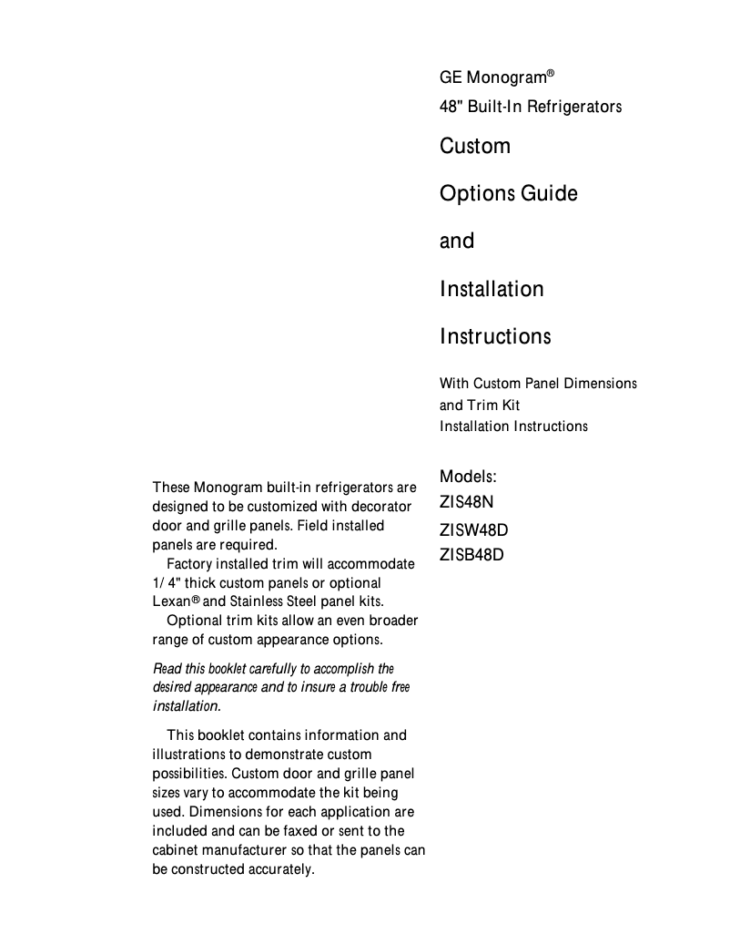 Page 1 de la notice Manuel utilisateur GE ZKH1