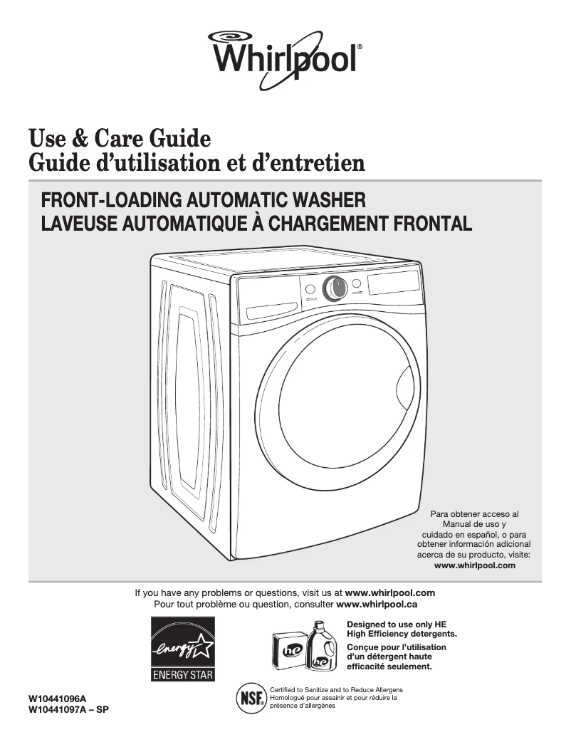 Image de la première page du manuel de l'appareil W10441097A SP