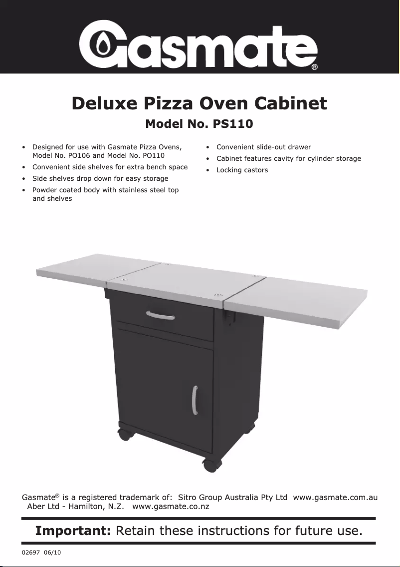 Page n°1 - Manuel utilisateur Gasmate Deluxe Pizza Oven Cabinet PS110