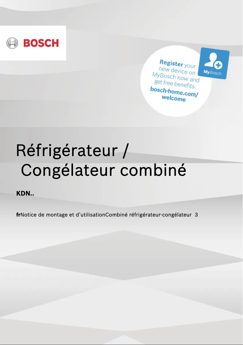 Page n°1 - Manuel utilisateur Bosch KDN55NLFA